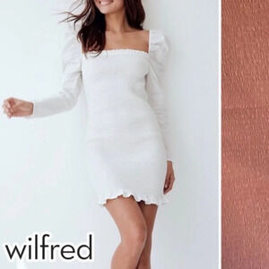 Aritzia Wilfred Maelys Long Sleeved Smocked Bodycon Mini Dress Mocha Brown Sz M